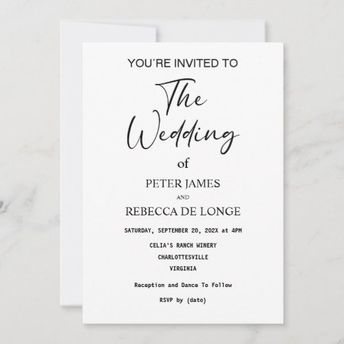 Black and White Modern Wedding Invitation