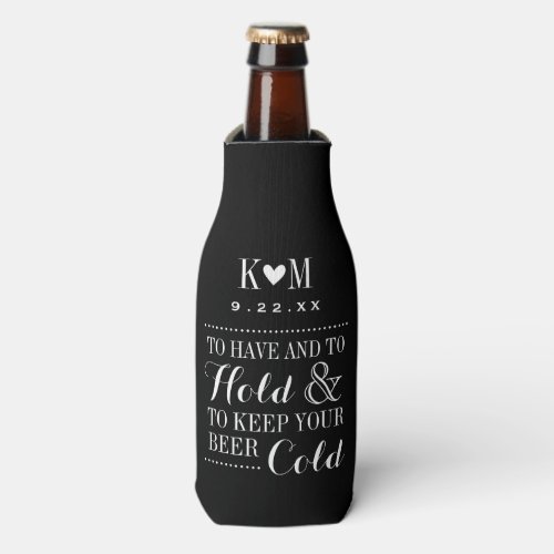 Black and White Modern Wedding Monogram Bottle Cooler