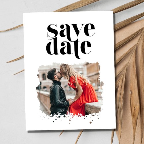 Black and White Modern Wedding Photo Save the Date Announcement Postcard