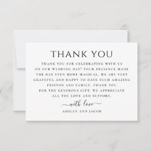 Black and white modern wedding. Simple clean Thank You Card
