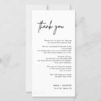 Black and White Modern Wedding Table Thank You | Zazzle