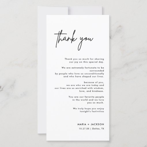 Black And White Modern Wedding Table Thank You 