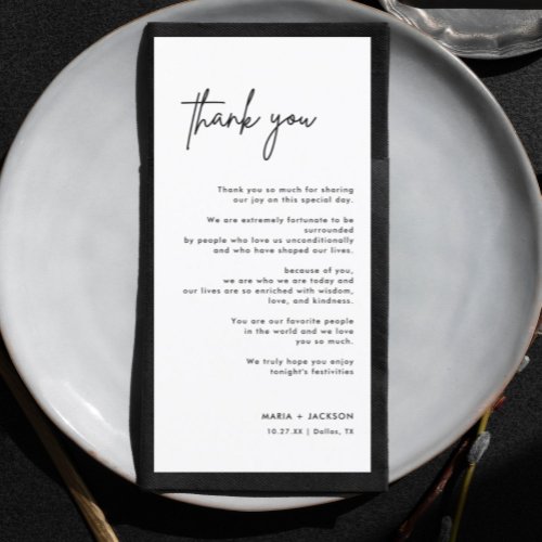 Black and White Modern Wedding Table Thank You
