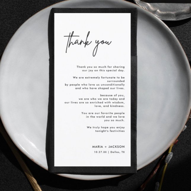 Black and White Modern Wedding Table Thank You Card (Creator Uploaded)