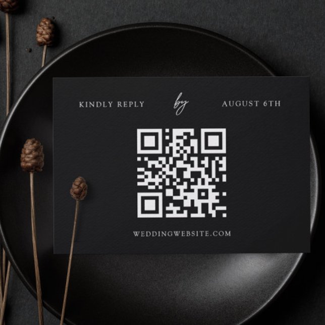Black and White Modern Wedding Website Wedding RSVP Card (Creator Uploaded)