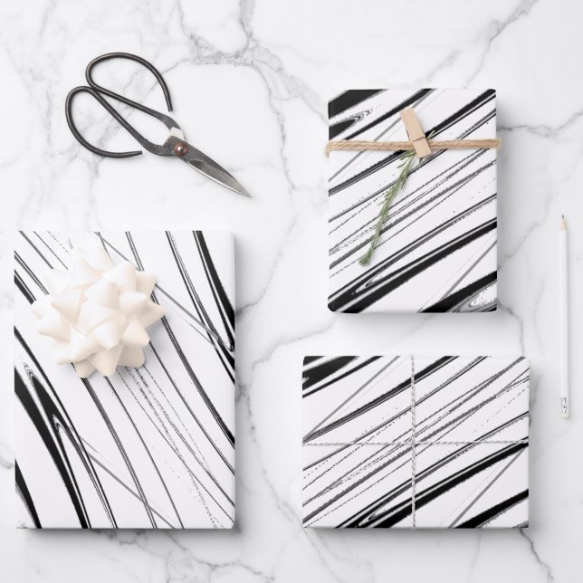 Black and White Modern Wrapping Paper Sheets (Front)