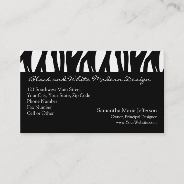 Black and White Modernist Stripe Business Card (Front)