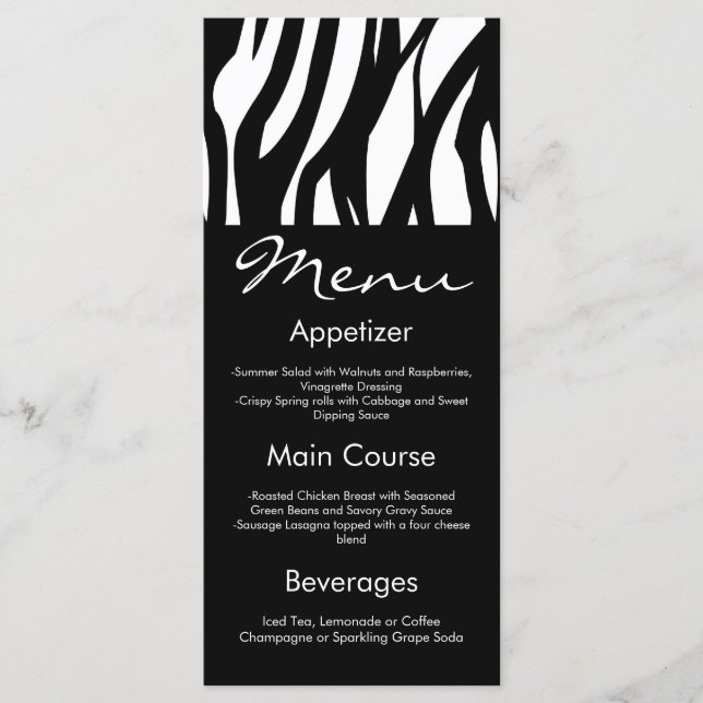 Black and White Modernist Stripe Menu (Front)