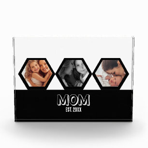 Black and White Mom Established Hexagon 3 photo Acrylic Award