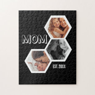 Black and White Mom Established Hexagon 3 photo Jigsaw Puzzle