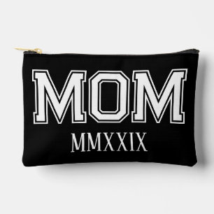 Black And White 'Mom' Established Roman Numerals Accessory Pouch