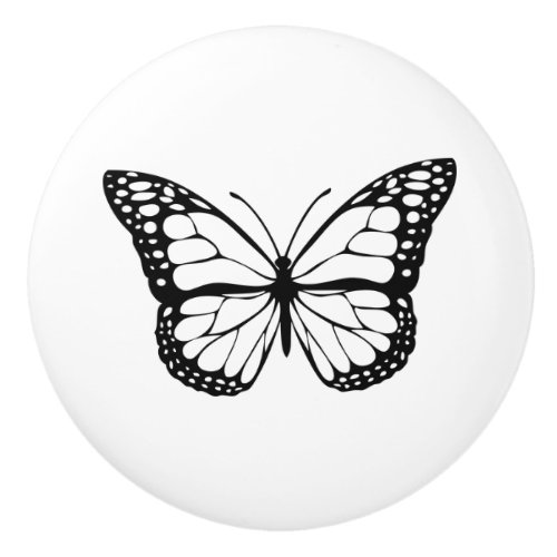 Black and White Monarch Butterfly Ceramic Knob