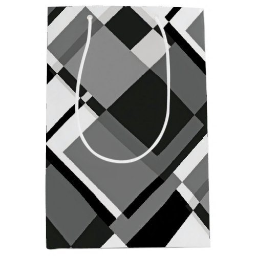 Black And White Mondrian Style Abstract Geometric Medium Gift Bag