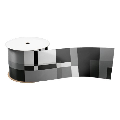 Black And White Mondrian Style Abstract Geometric Satin Ribbon
