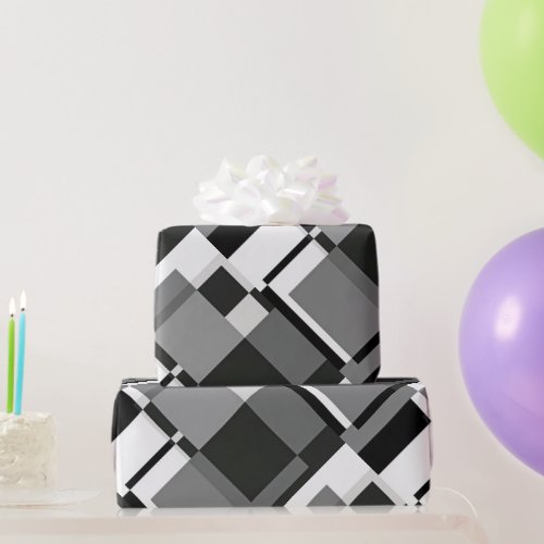 Black And White Mondrian Style Abstract Geometric Wrapping Paper