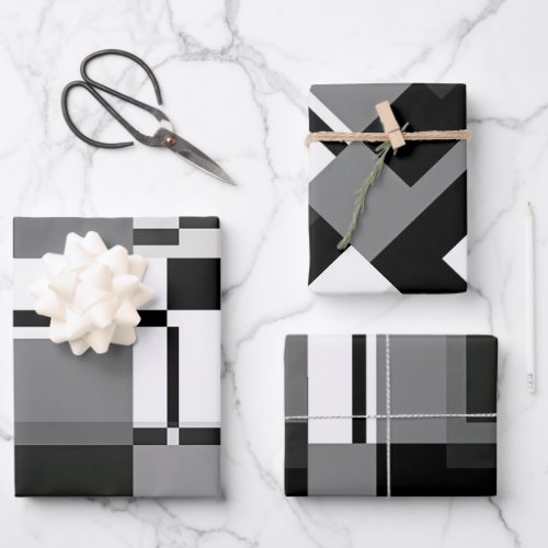 Black And White Mondrian Style Abstract Geometric Wrapping Paper Sheets