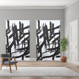 Black and White Monochromatic Abstract Modern Blackout Curtains
