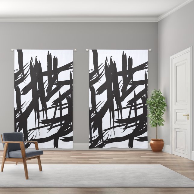 Black and White Monochromatic Abstract Modern Blackout Curtains (Wide)