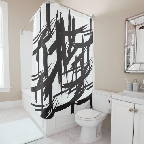 Black and White Monochromatic Abstract Modern Shower Curtain