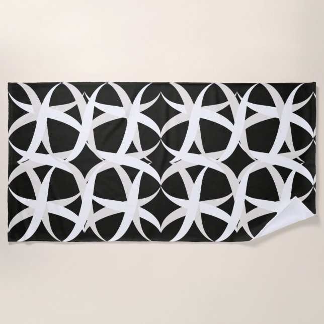 Black and white monochromatic accent floral bath t beach towel (Front)
