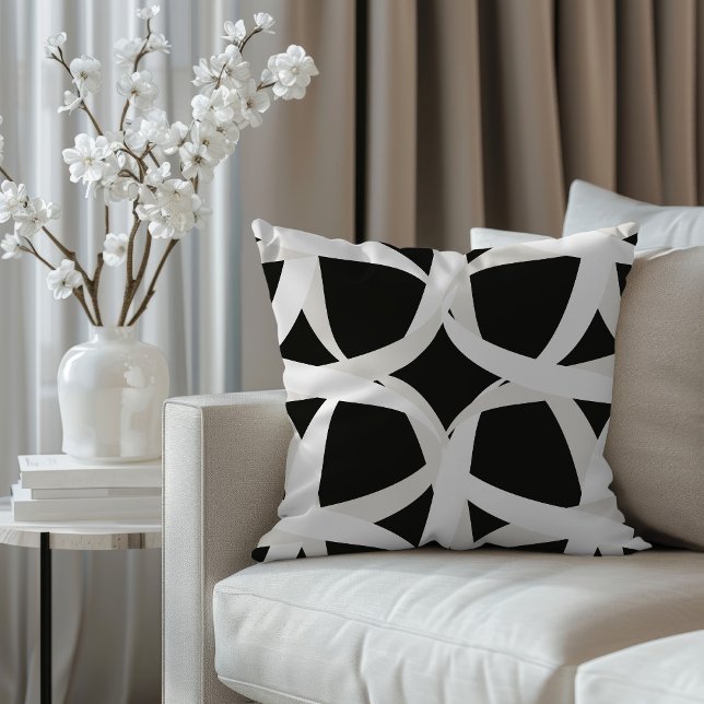Black and white monochromatic accent floral  throw pillow (Creator Uploaded)