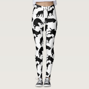 Black and white monochrome dog pet stamp pattern leggings