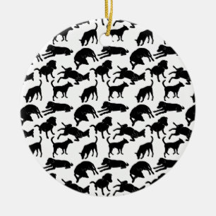 Black and white monochrome dog shape pattern ceramic ornament