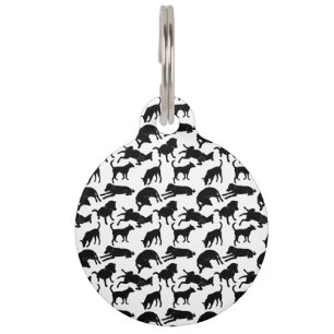 Black and white monochrome dog shape pattern pet ID tag