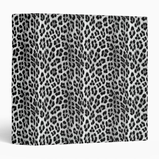 Black and white monochrome, leopard pattern 3 ring binder (Front/Spine)