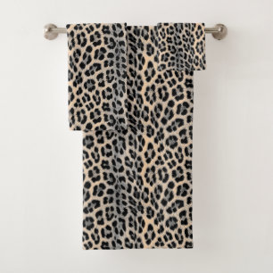 Black and white monochrome, leopard pattern bath towel set