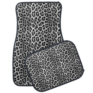 Black and white monochrome, leopard pattern car floor mat