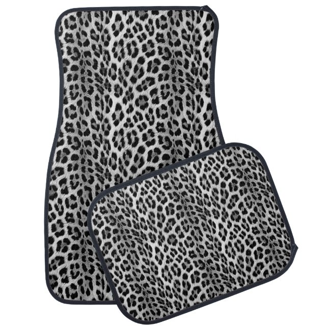 Black and white monochrome, leopard pattern car floor mat (Set)