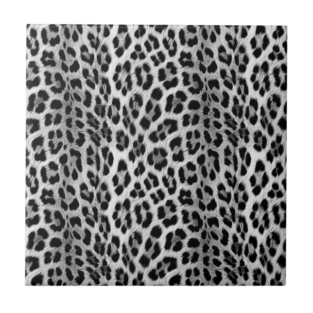 Black and white monochrome, leopard pattern ceramic tile (Front)