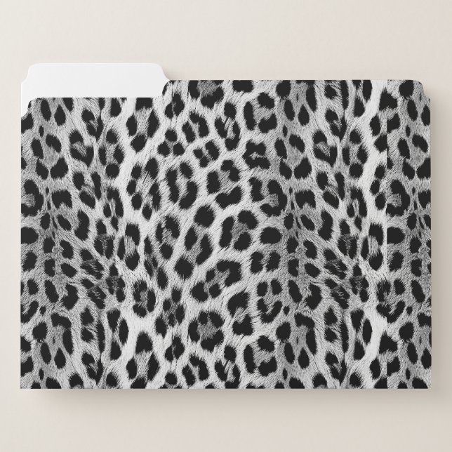 Black and white monochrome, leopard pattern file folder (Front Left)