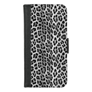 Black and white monochrome, leopard pattern iPhone 8/7 wallet case
