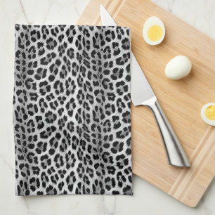 Black and white monochrome, leopard pattern kitchen towel
