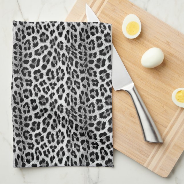 Black and white monochrome, leopard pattern kitchen towel (Quarter Fold)