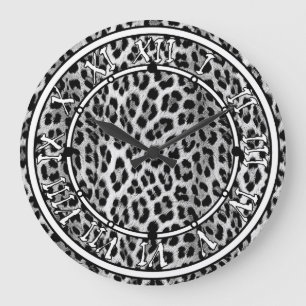 Black and white monochrome, leopard pattern large clock