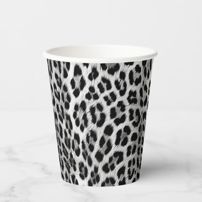 Black and white monochrome, leopard pattern paper cups (Front)