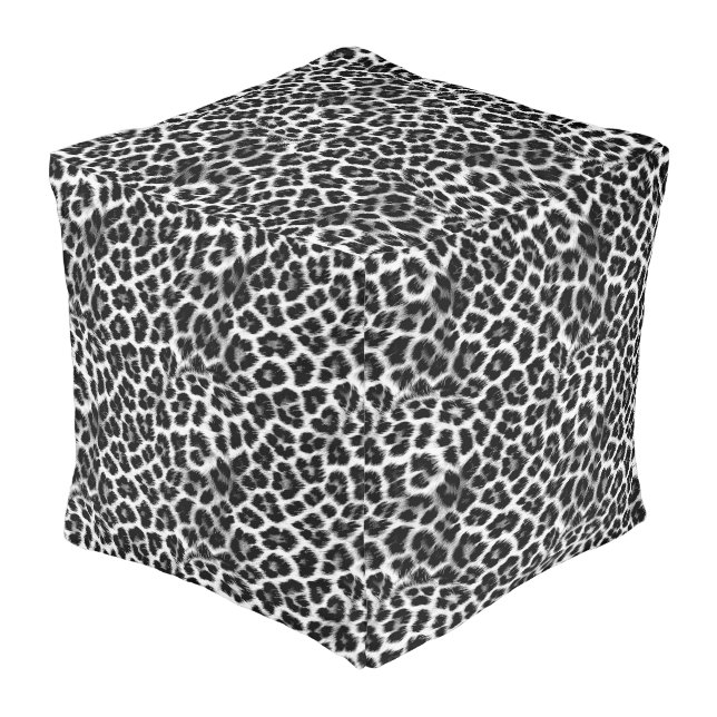Black and white monochrome, leopard pattern pouf (Angled Back)