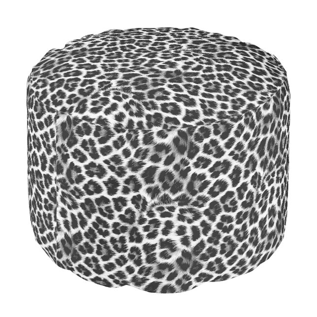 Black and white monochrome, leopard pattern pouf (Angled Back)