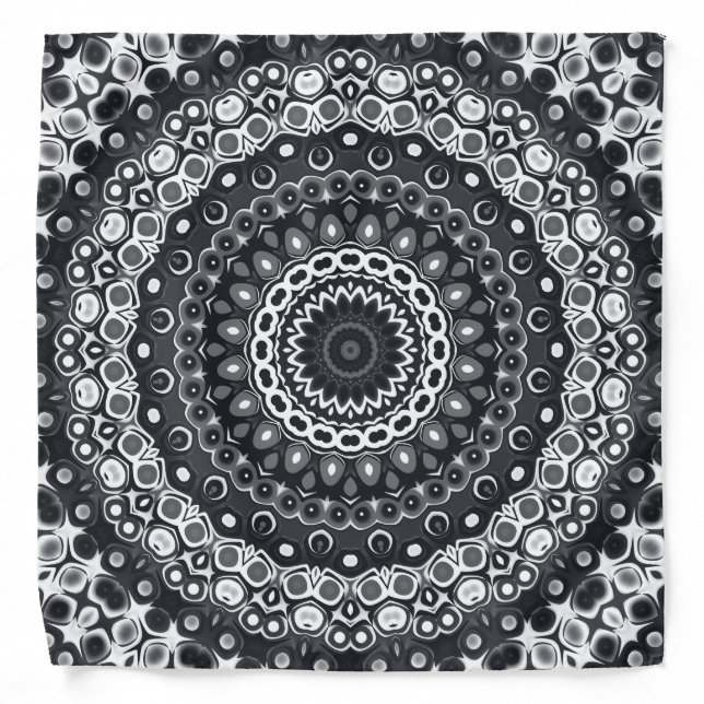 Black and White Monochrome Mandala Pattern Bandana (Front)