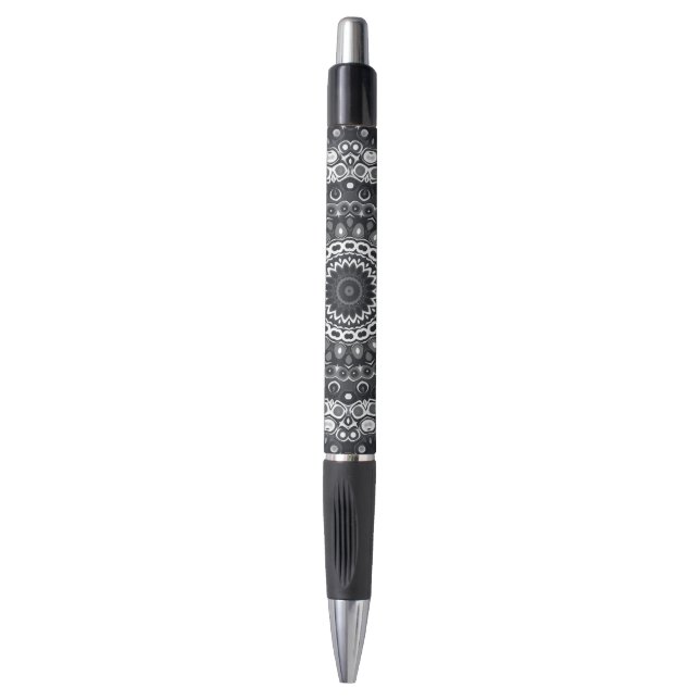 Black and White Monochrome Mandala Pattern Pen (Front Vertical)