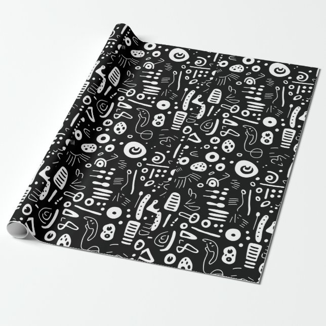 black and white monochrome minimalist surrealist wrapping paper (Unrolled)