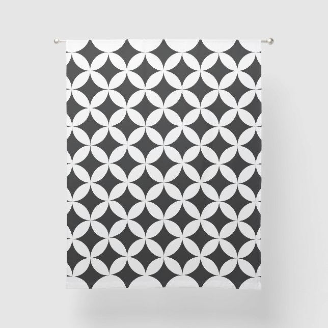 Black and White Monochrome Retro Pattern Sheer Curtains (Front)