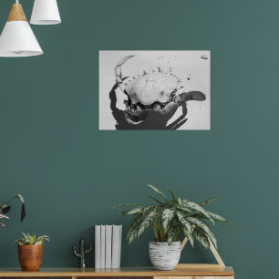 Black And White Monochrome Sea Ocean Crab Poster