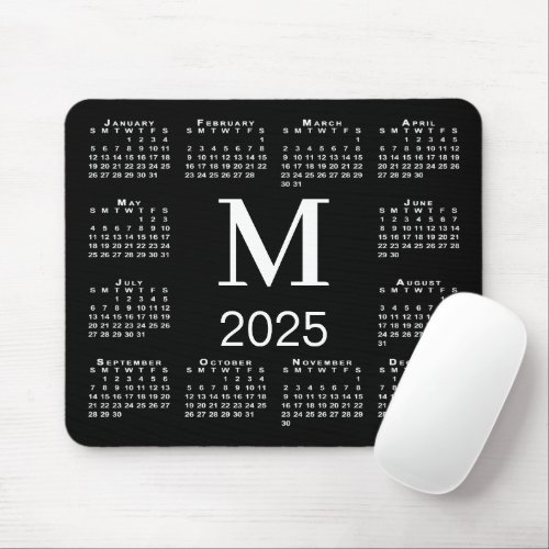 Black and White Monogram 2025 Calendar Mouse Pad