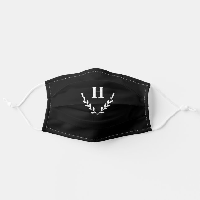 Black and White Monogram Adult Cloth Face Mask (Front, Unfolded)