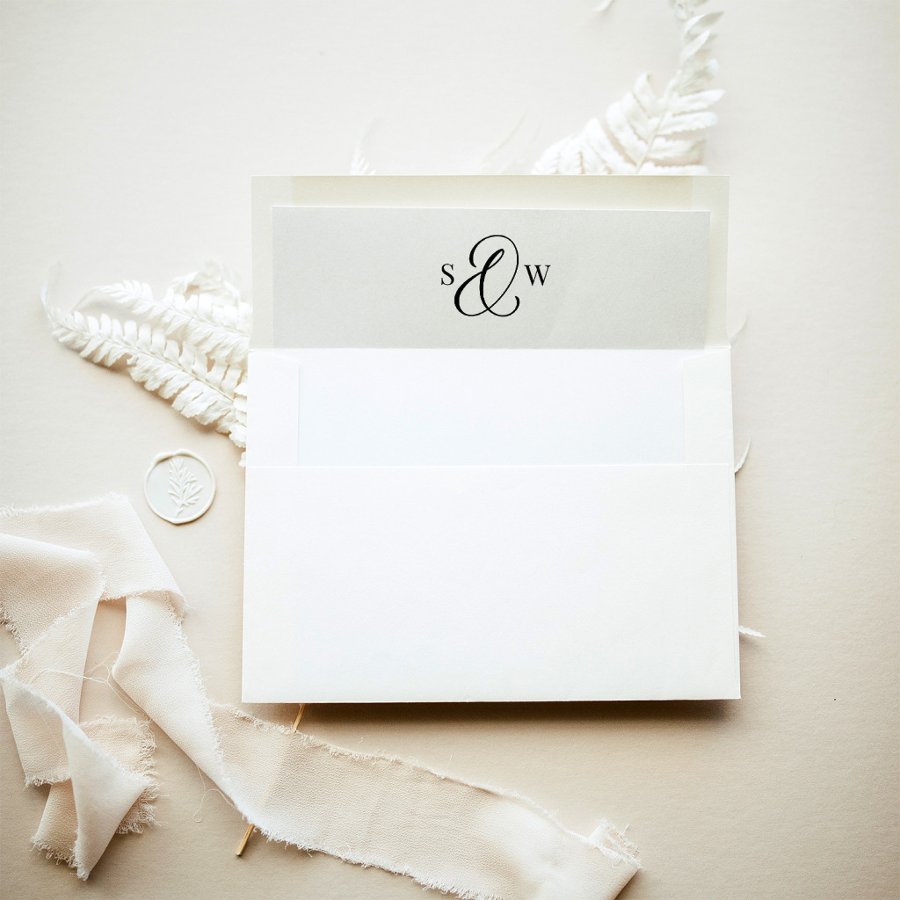 Black and White Monogram Ampersand | Luxe Wedding Envelope Liner