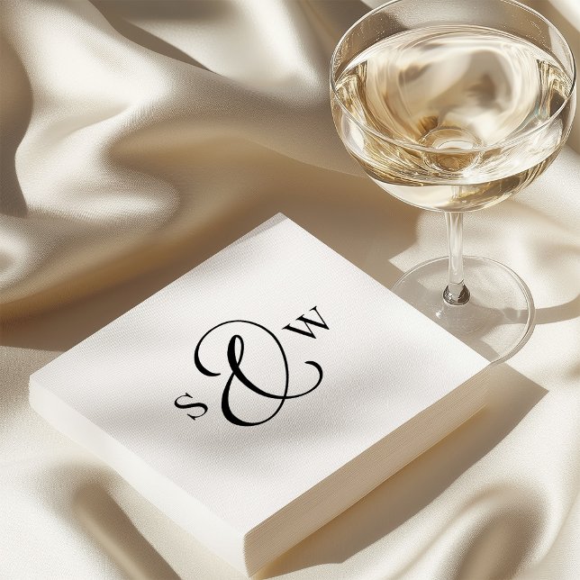 Black and White Monogram Ampersand | Luxe Wedding Napkins (Creator Uploaded)
